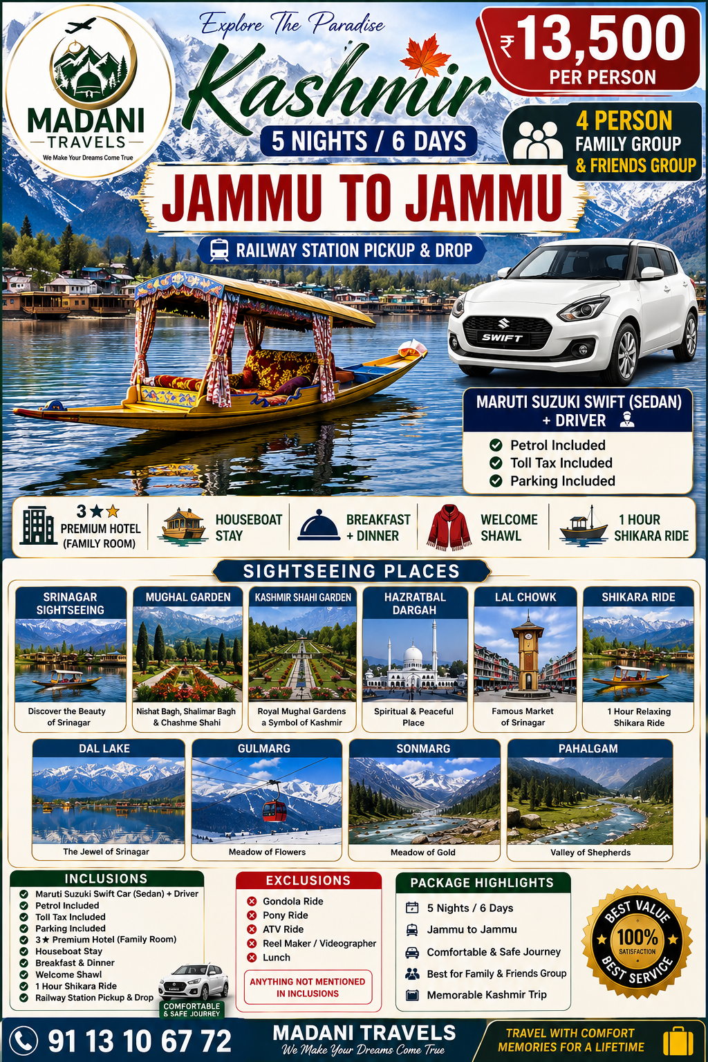 KASHMIR TOUR PACKAGE-JAMMU TO JAMMU -4 PAX-5N/6D