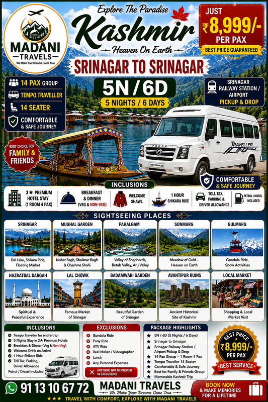 SRINAGAR TO SRINAGAR TOUR PACKAGE-5N/6D